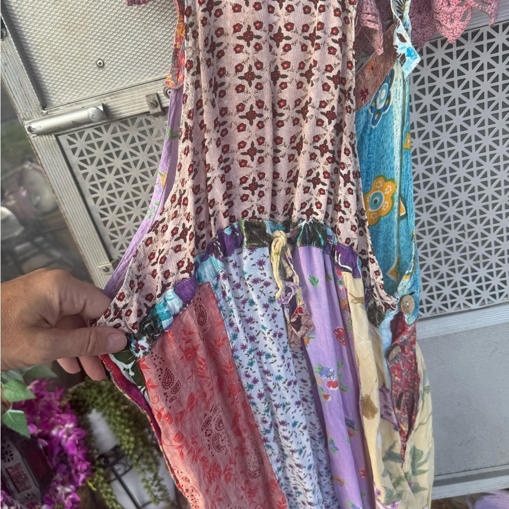 Sacred Threads Boho Patchwork Floral Jumpsuit Overalls in Floral Pastel Mix - Picture 5 of 5